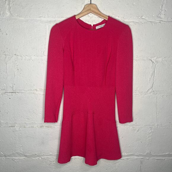Sandro Women's Pink Textured Knit Long Sleeve Crewneck Fit & Flare Mini Dress - Picture 1 of 9